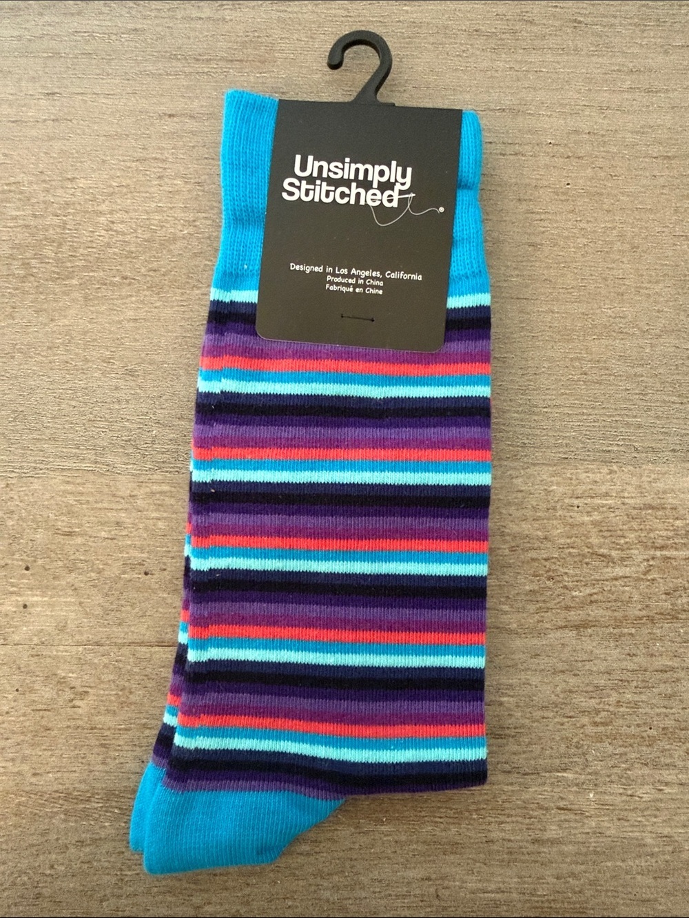 Men's Striped Crew Socks - Turquoise & Purple